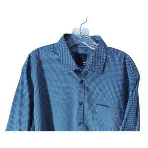Men's Nicole Miller Blue Micro Check Button-Up Shirt XXL Long Sleeve
